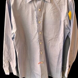 M Tommy Hilfiger Blue Pinstripe 15.5-32/33 Collared Button Front Shirt